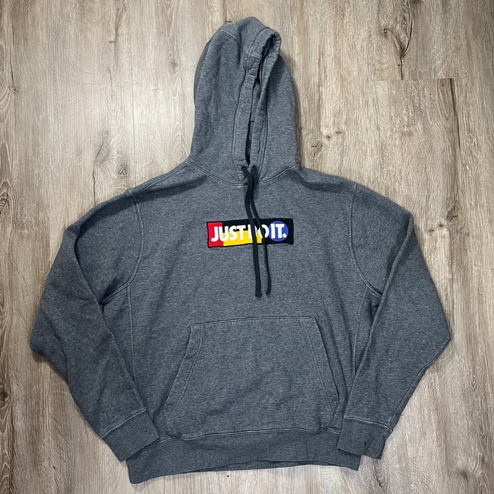 Nike Hoodie Mens Medium Gray Just Do It Patch Drawstring Sweatshirt Pullover